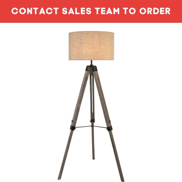 EU6006BR Easel Floor Lamp - Light Wood & Ceeam Linen Shade Searchlight