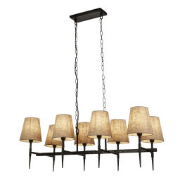 30690-8BK Gothic 8Lt Bar Pendant- Hammered Black Metal & Natural Linen Searchlight