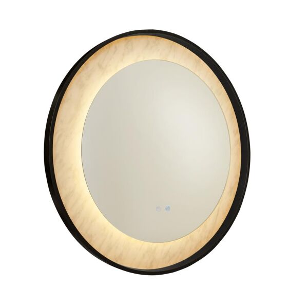 96060BK Luxo LED Mirror, Matt Black Metal with Marble Effect Searchlight