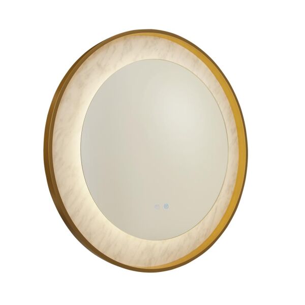 96060GO Luxo LED Mirror, Gold Metal with Marble Effect Searchlight