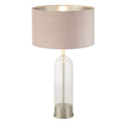 EU81713PI Oxford Table Lamp - Glass, Satin Nickel & Pink Velvet Shade Searchlight