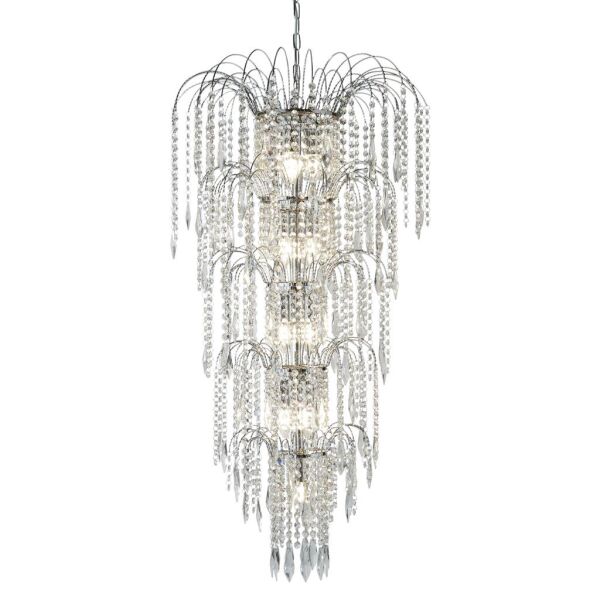1313-13CC Waterfall 13Lt Tier Żyrandol - Chrome & kryształ Searchlight