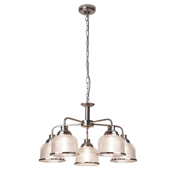 1685-5SS Bistro II 5Lt Lampa sufitowa - satyna srebrny & Halophane szkło Searchlight