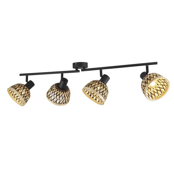 19931-4BK Lance 4Lt Spotlight Bar - Black Metal & Bamboo Shade Searchlight