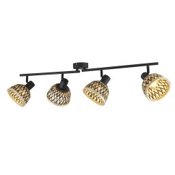 19931-4BK Lance 4Lt Spotlight Bar - Black Metal & Bamboo Shade Searchlight