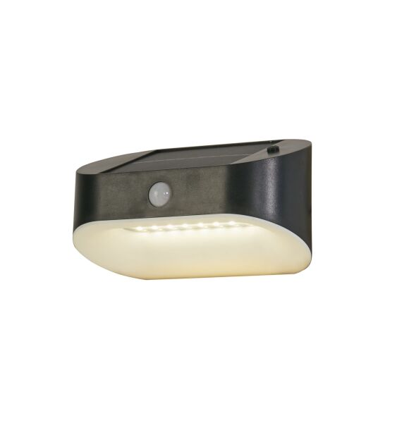 67421BK-PIR Solar Outdoor Wall Light - Black Metal & White Polycarbonate Searchlight
