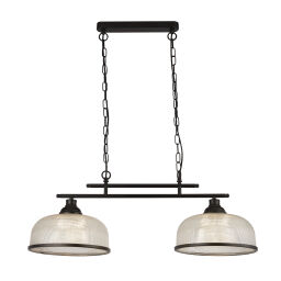 3592-2BK Highworth 2Lt Pendant - Black Metal & Holophane Style Glass Searchlight