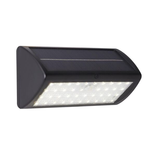 67422BK-PIR Solar Outdoor Wall Light - Black Metal & White Polycarbonate Searchlight