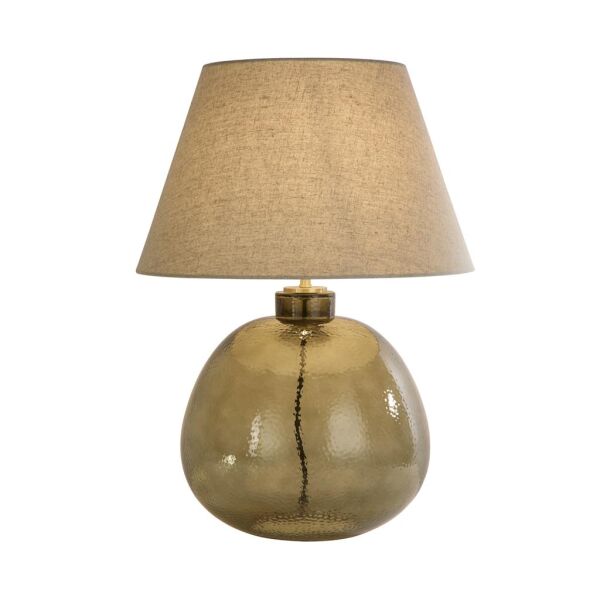 EU44651GR Zenith 1Lt Table Lamp, Green Glass with Natural Linen Shade Searchlight
