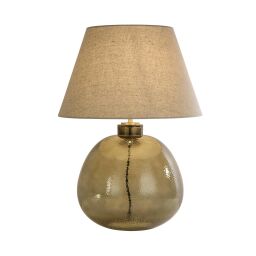 EU44651GR Zenith 1Lt Table Lamp, Green Glass with Natural Linen Shade Searchlight