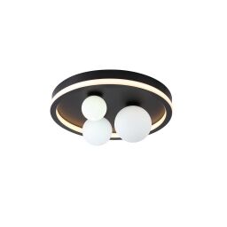73380BK Trident 3Lt LED Flush, Black Metal and Opal Glass Balls Searchlight