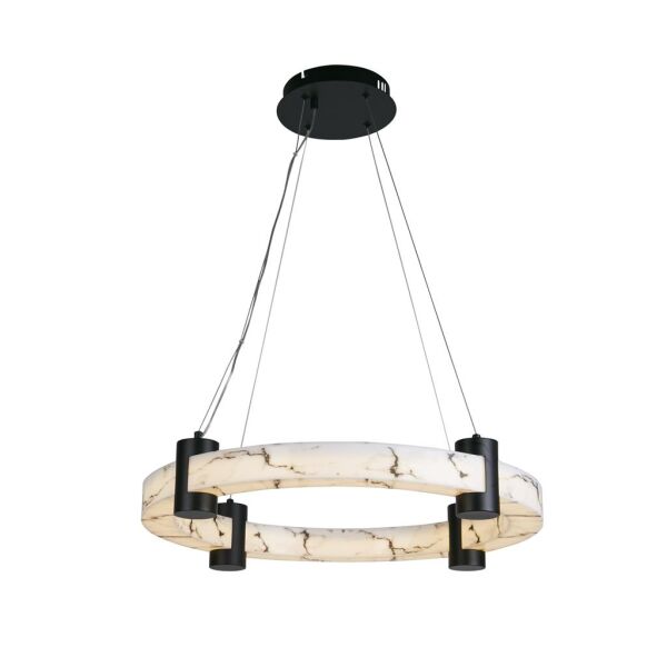 10868-1BK Moonbeam LED Pendant, Black Metal & Marbleised Resin Searchlight
