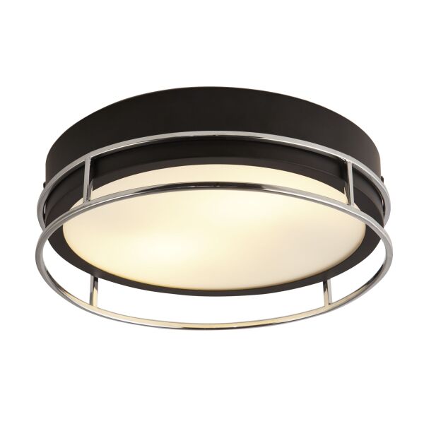62012-2CC Phoenix 2Lt Flush - Black, Chrome Metal & Frosted Glass Searchlight