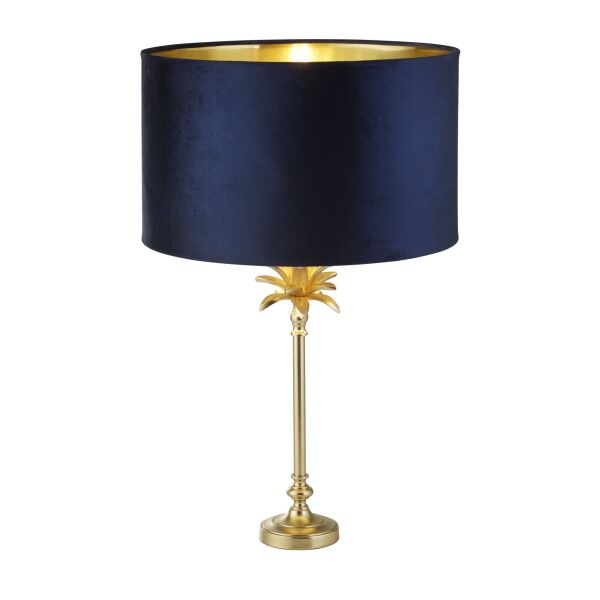 EU81210AZ Palm Table Lamp - Satin Brass Metal & Navy Velvet Shade Searchlight