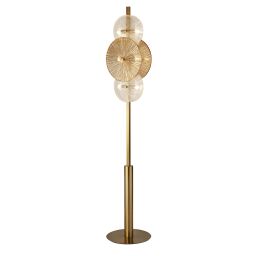 EU88212-6BZ Wagon Wheel 6Lt Floor Lamp- Bronze Metal, Clear, Amber Glass Searchlight