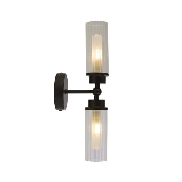 29982BK Imperial 2Lt Wall Light, Matt Black Metal & Clear Ribbed Gla Searchlight