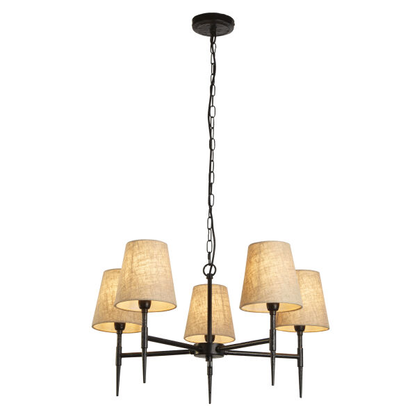 30690-5BK Gothic 5Lt Pendant - Hammered Black Metal & Natural Linen Searchlight