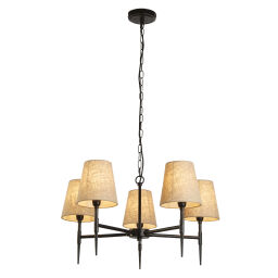 30690-5BK Gothic 5Lt Pendant - Hammered Black Metal & Natural Linen Searchlight