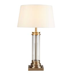 EU5141AB Pedestal Lampa stołowa - szkło, antyczny mosiądz & Cream Shade Searchlight